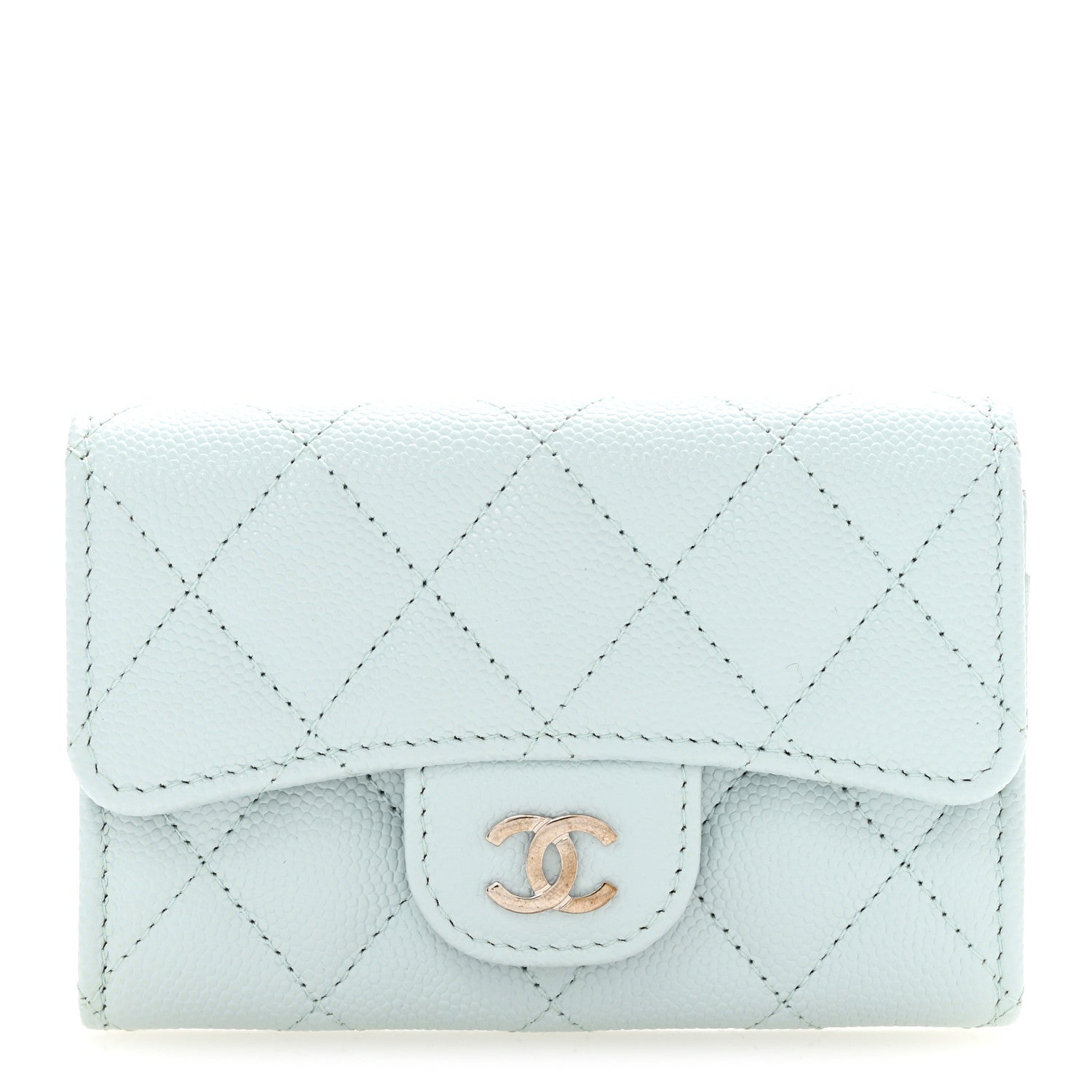 Caviar Quilted Flap  Holder Wallet Light Blue