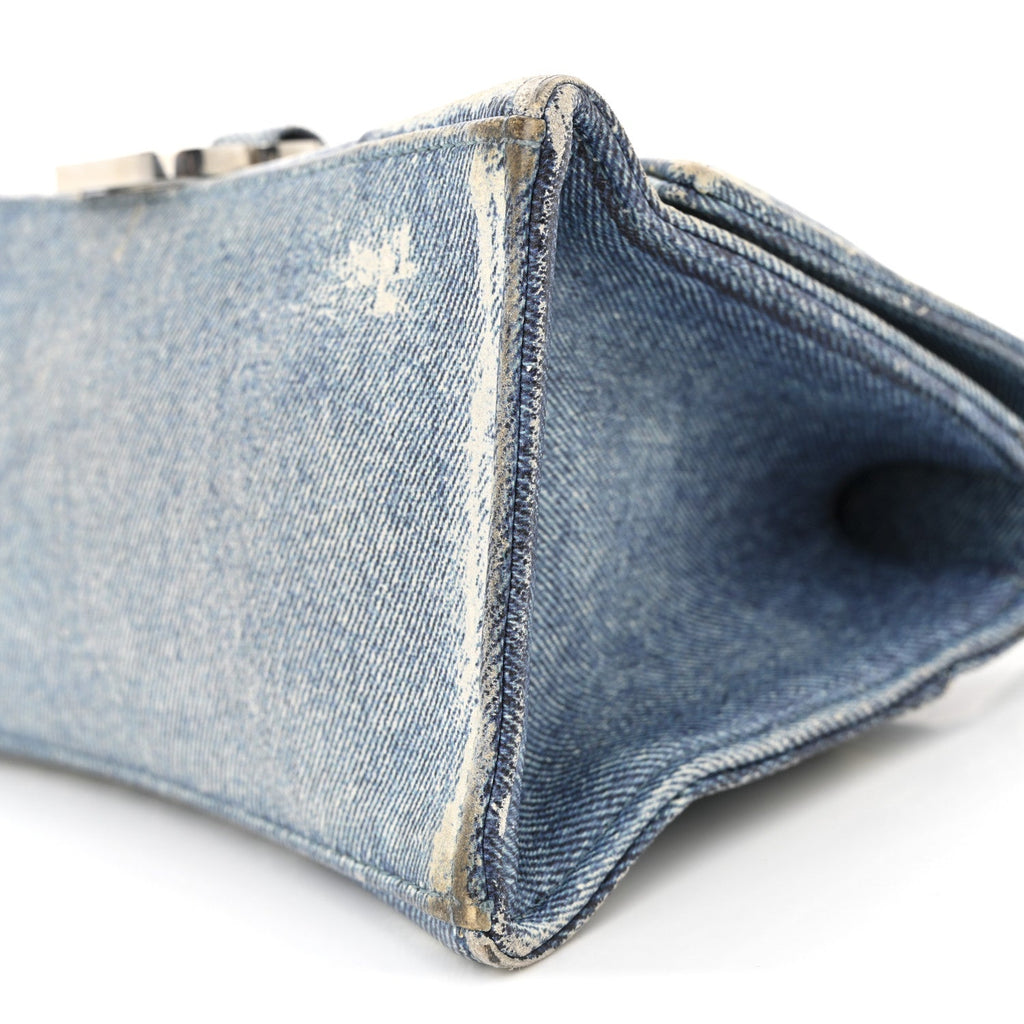 Nappa Denim Printed Hourglass Top Handle Bag Small Denim Blue