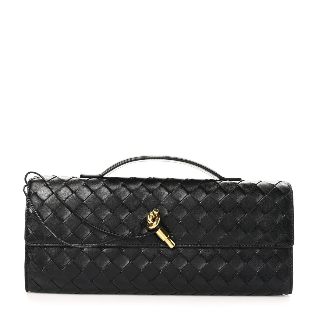 Nappa Intrecciato Long Andiamo Top Handle Clutch Black