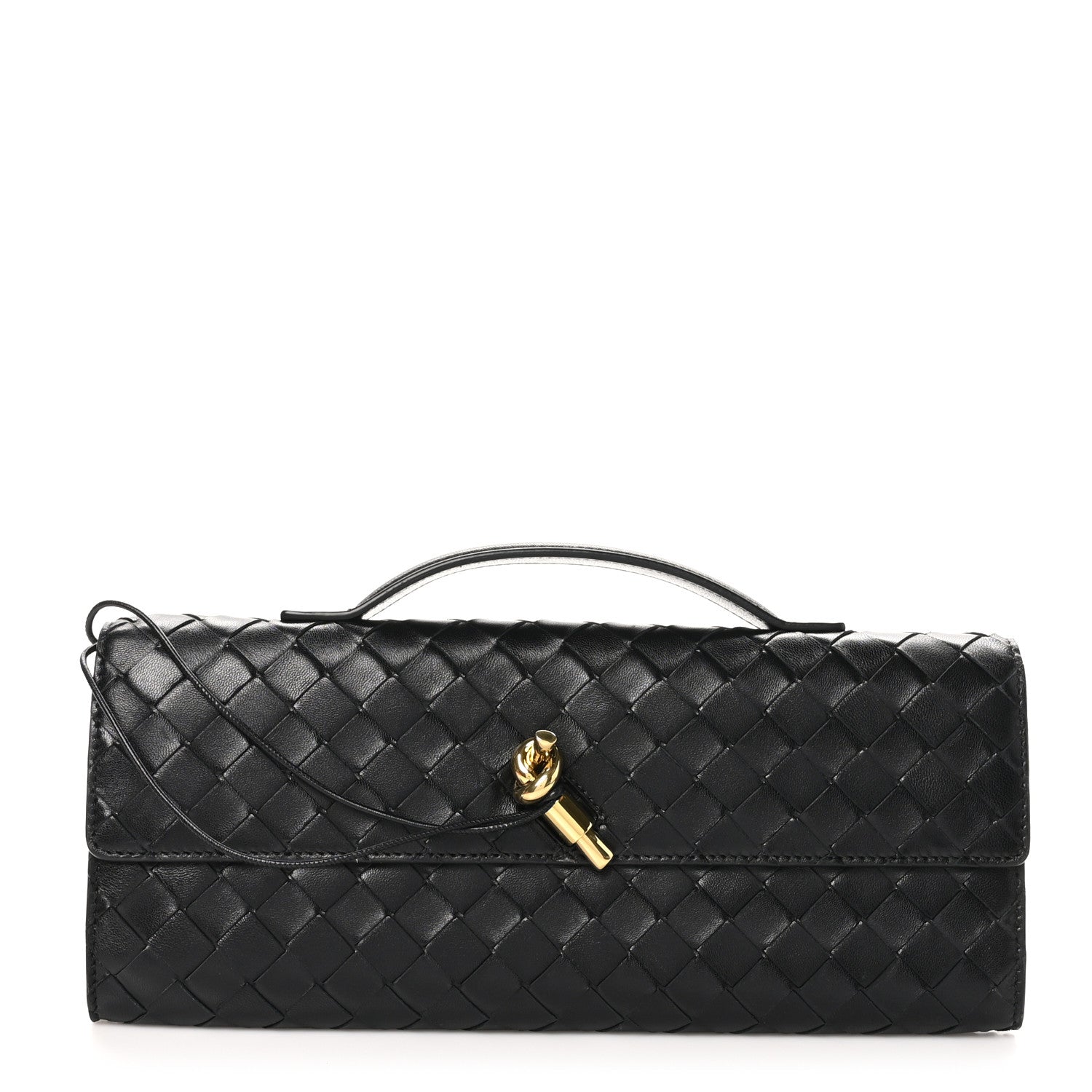 Nappa Intrecciato Long Andiamo Top Handle Clutch Black