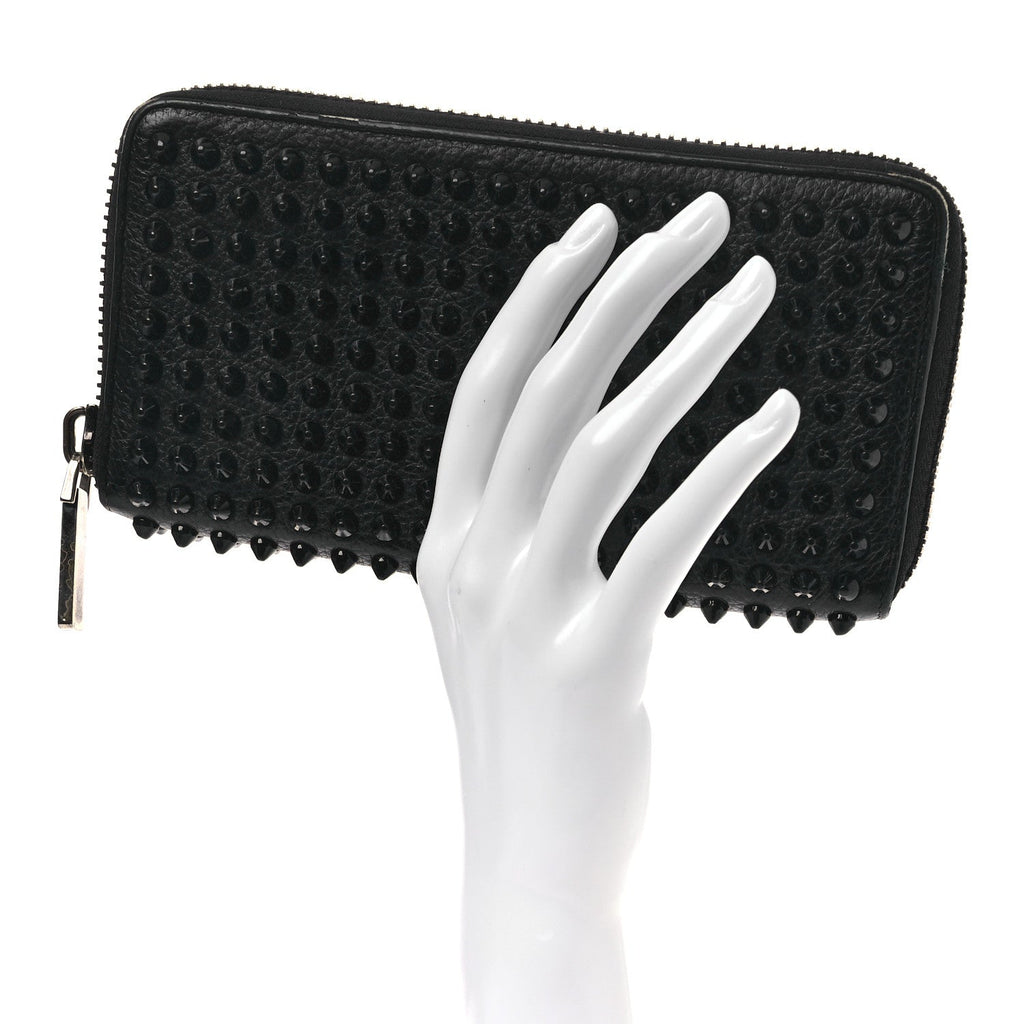 Calfskin Panettone Spiked Zip Around Wallet Black