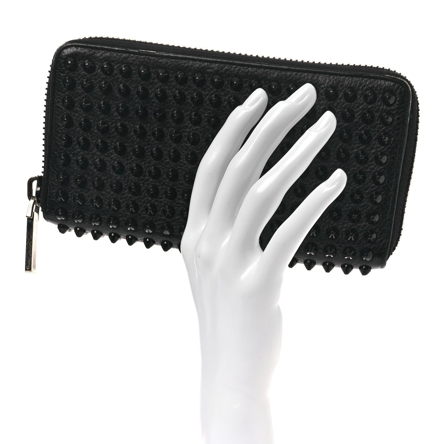 Calfskin Panettone Spiked Zip Around Wallet Black