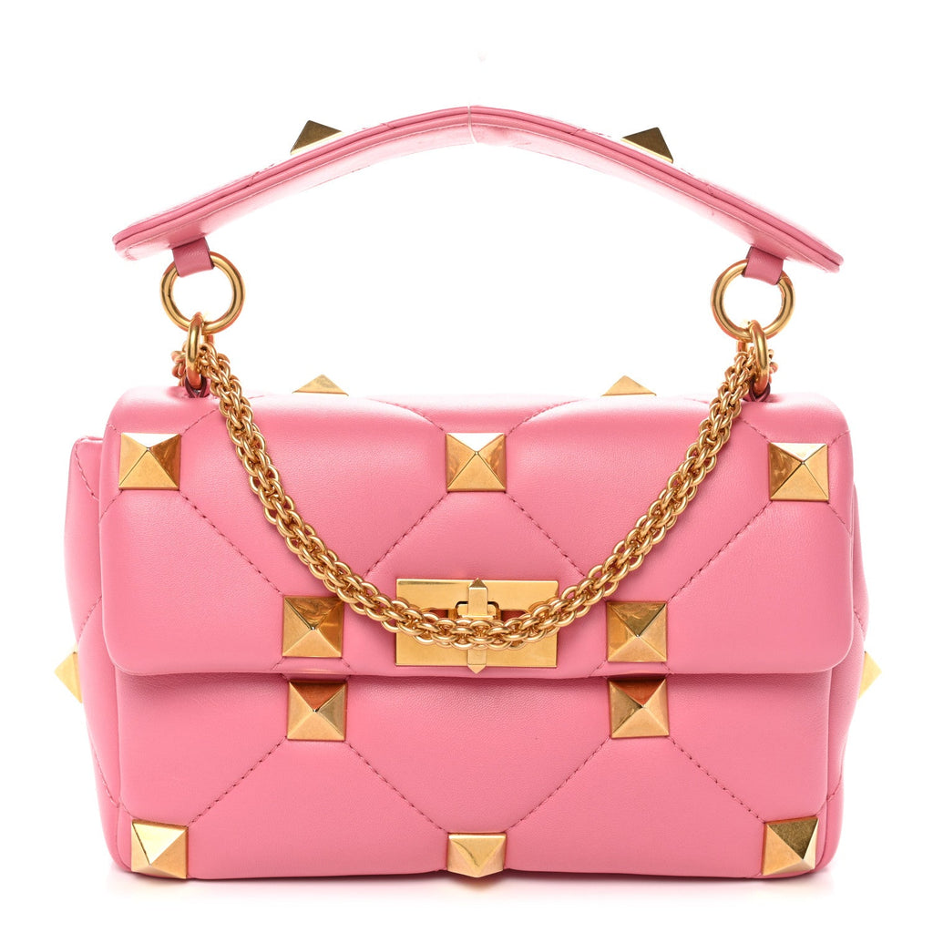Nappa Medium Roman Stud Shoulder Bag Flamingo Pink