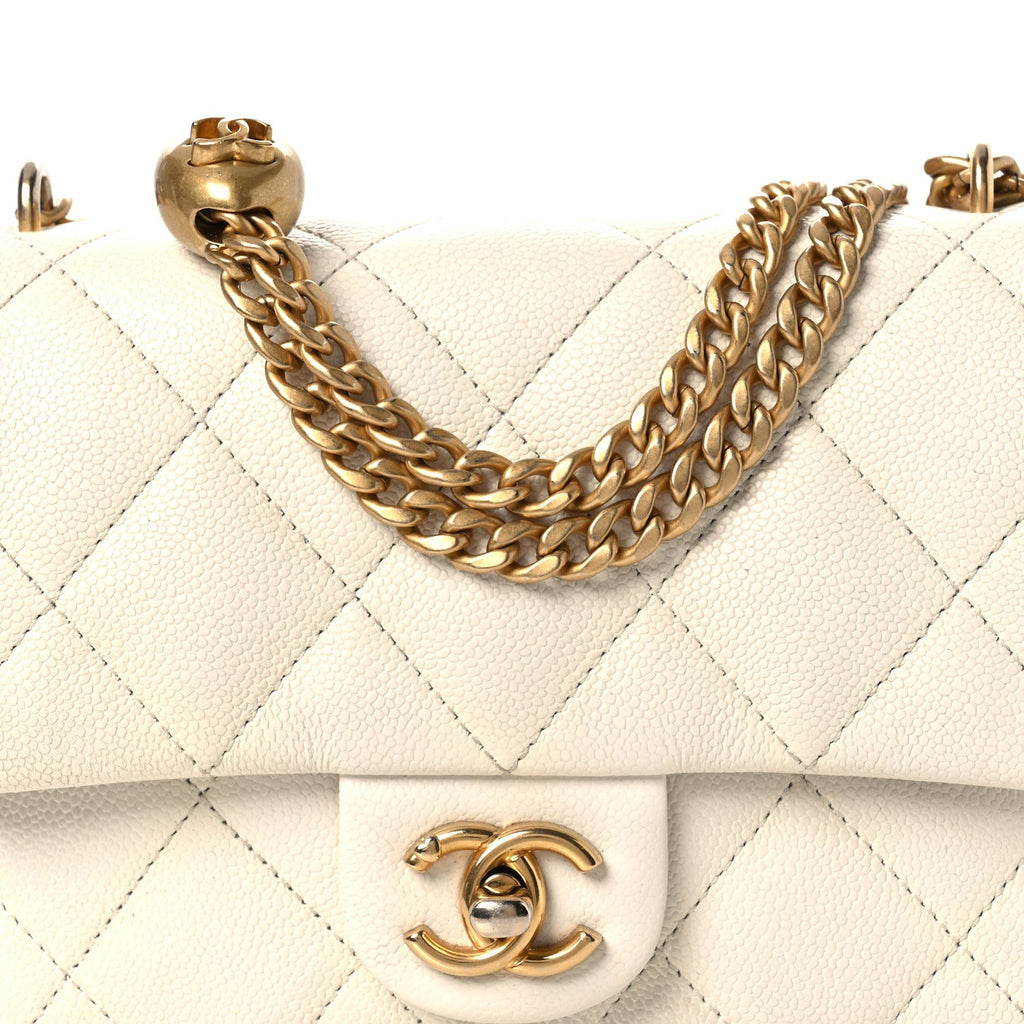 Caviar Quilted Mini Sweetheart Flap White