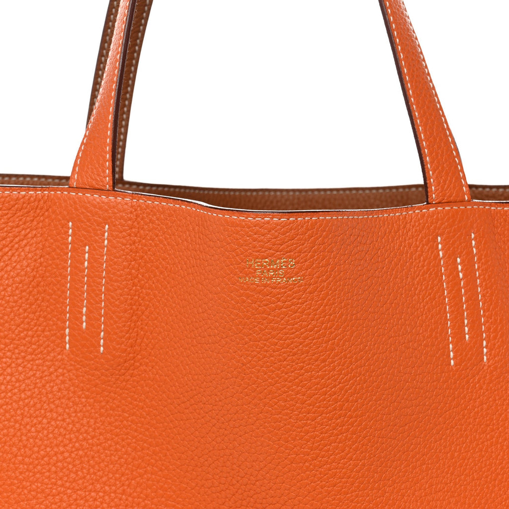 Taurillon Clemence Double Sens 45 Reversible Tote Orange Gold