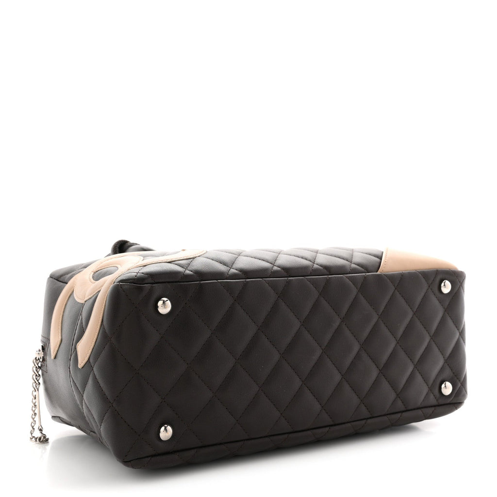 Calfskin Quilted Cambon Large Bowler Brown Beige