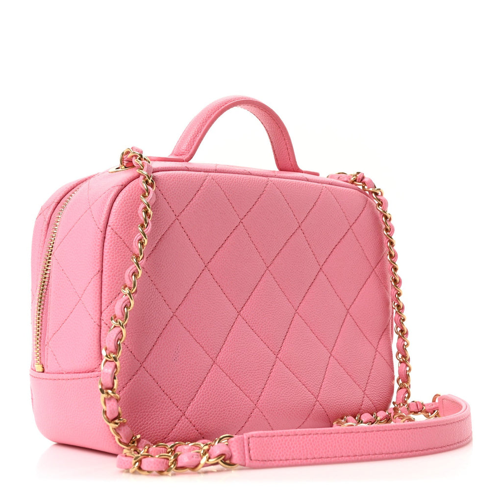 Caviar Quilted CC Small Top Handle Vanity Case Pink