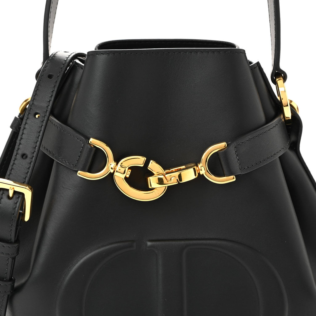 Calfskin CD Embossed Medium C'est Chain Bucket Bag Black