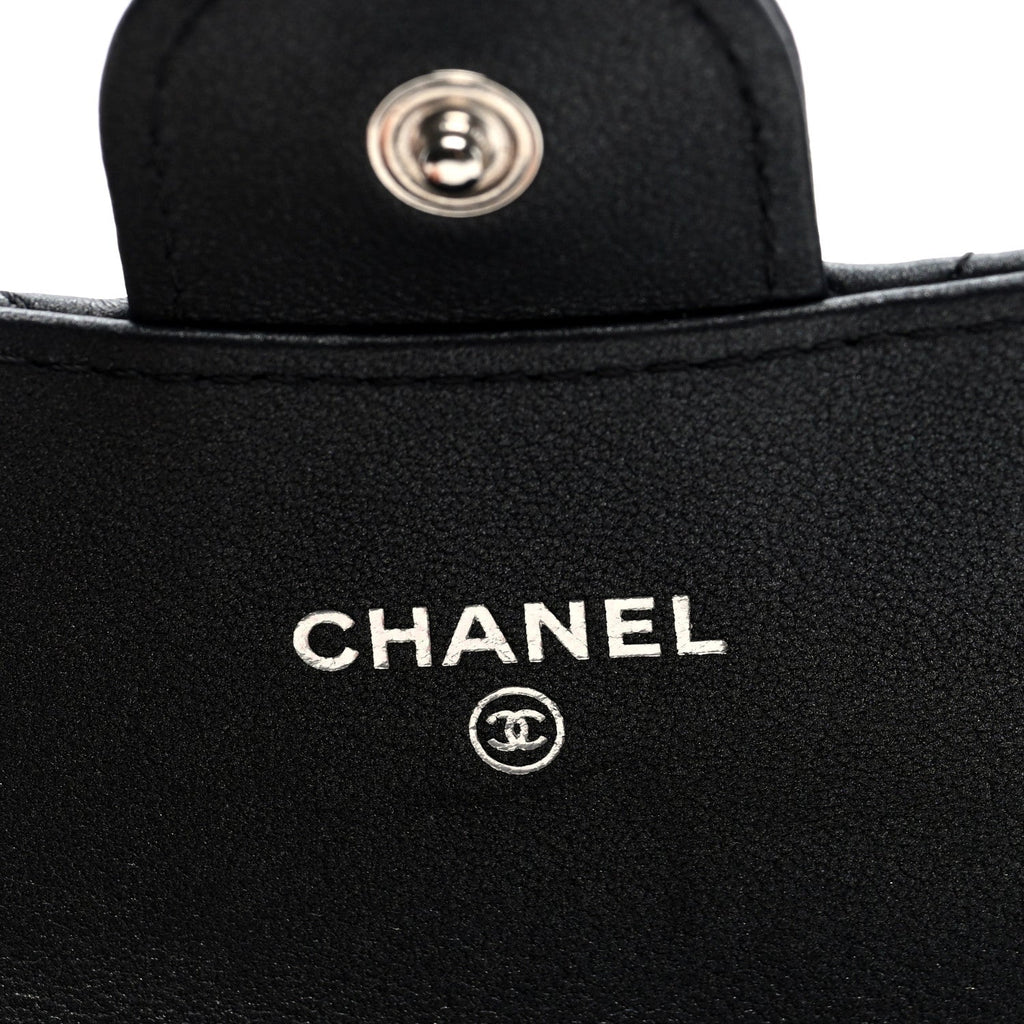 Pearly Lambskin Quilted Flap  Holder Wallet So Black