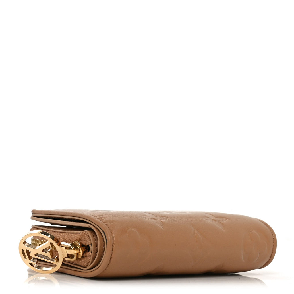Lambskin Embossed Monogram Lou Coussin Wallet Camel