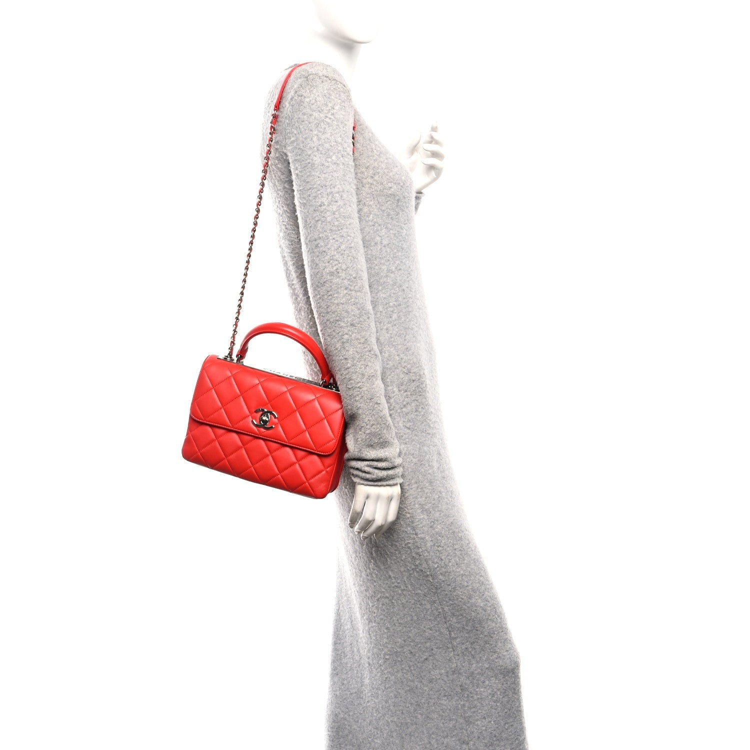 Lambskin Quilted Small Trendy CC Flap Dual Handle Bag Red