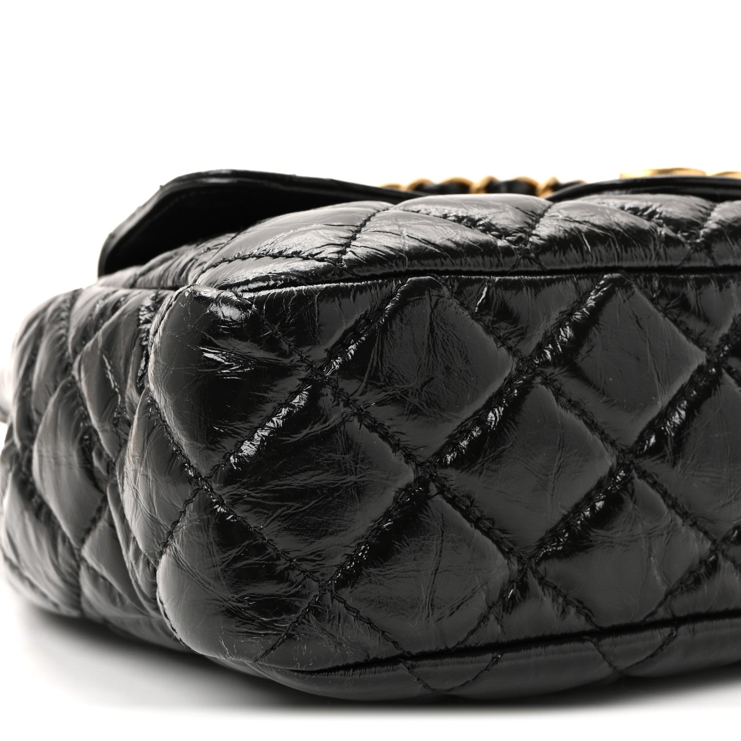 Shiny Crumpled Calfskin Quilted Wavy CC Hobo Black