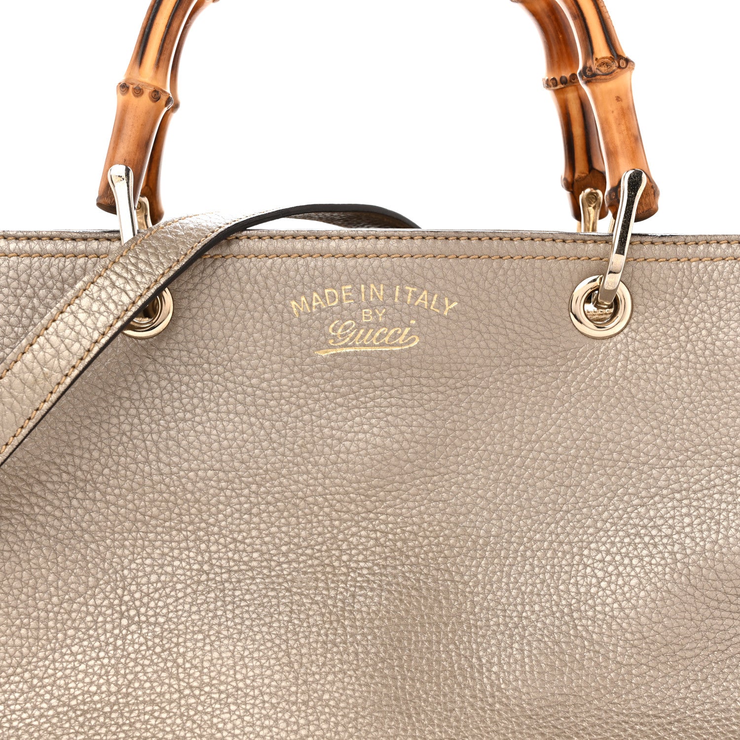 Metallic Pebbled Calfskin Medium Bamboo Shopper Tote Golden Beige