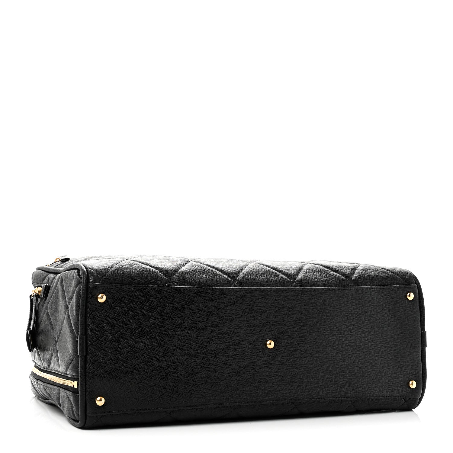 Shiny Grained Calfskin Quilted Travel Bowling Bag Black