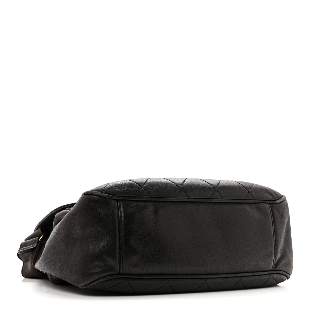 Lambskin Quilted Flap Shoulder Bag Black