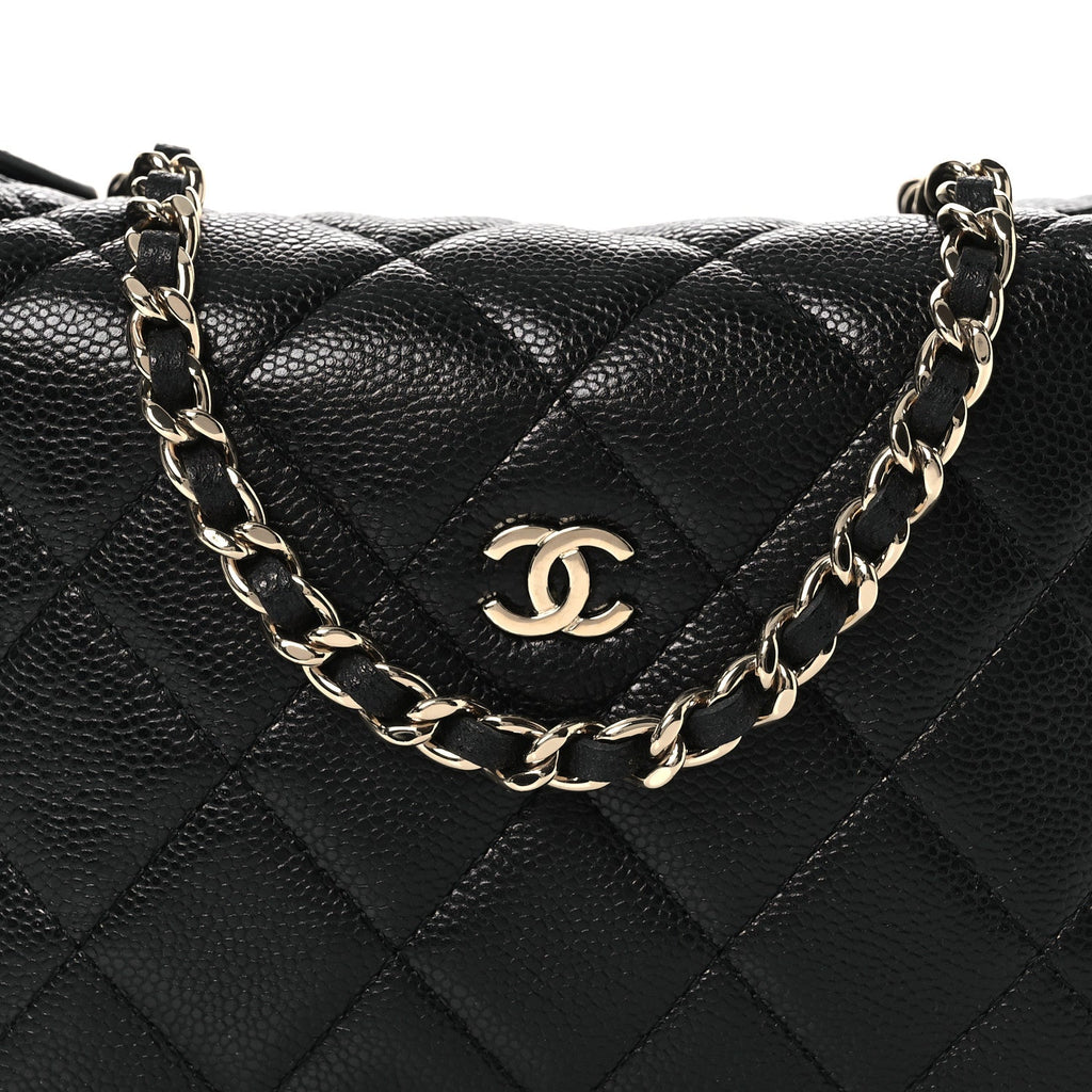 Caviar Quilted Hobo Clutch With Chain Black