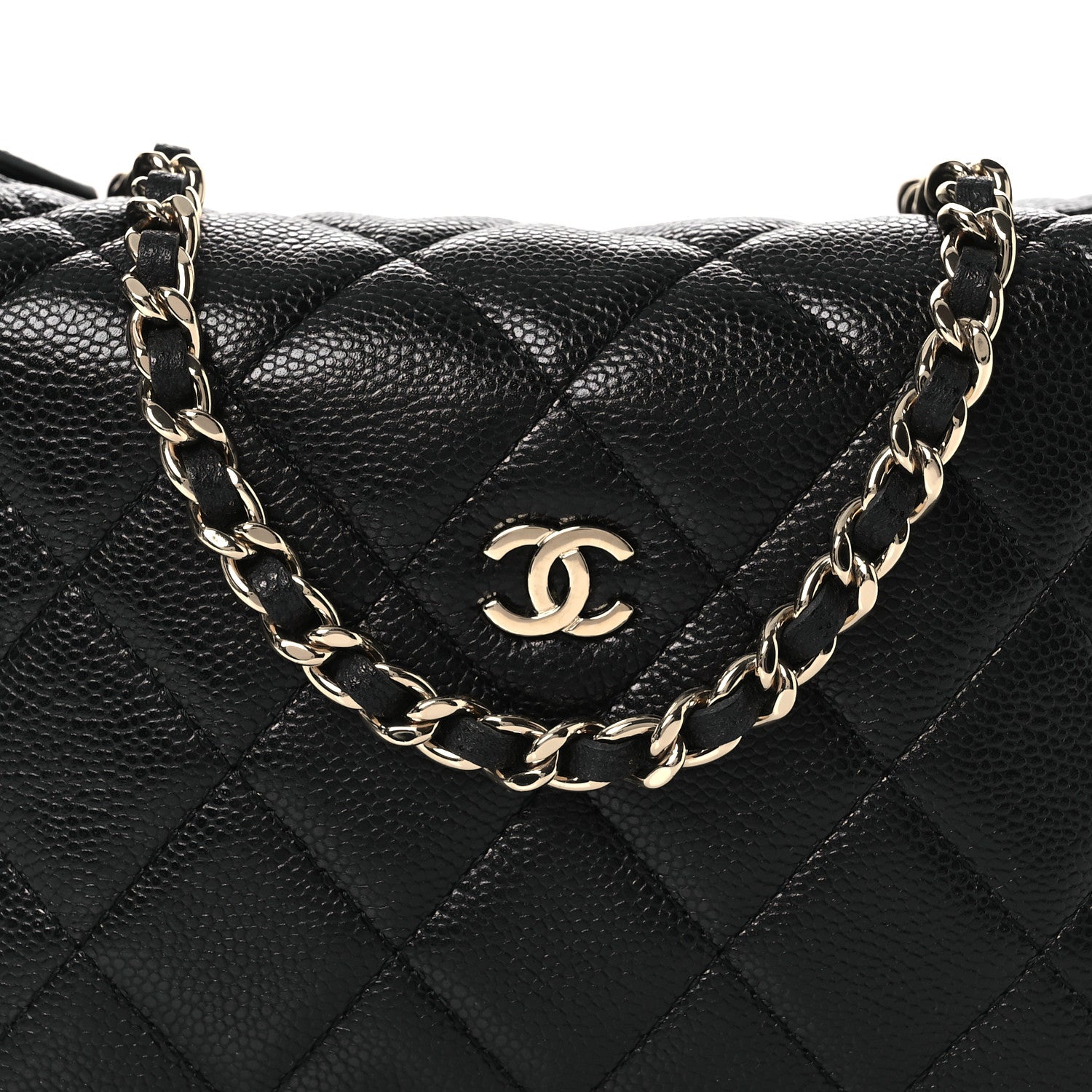 Caviar Quilted Hobo Clutch With Chain Black