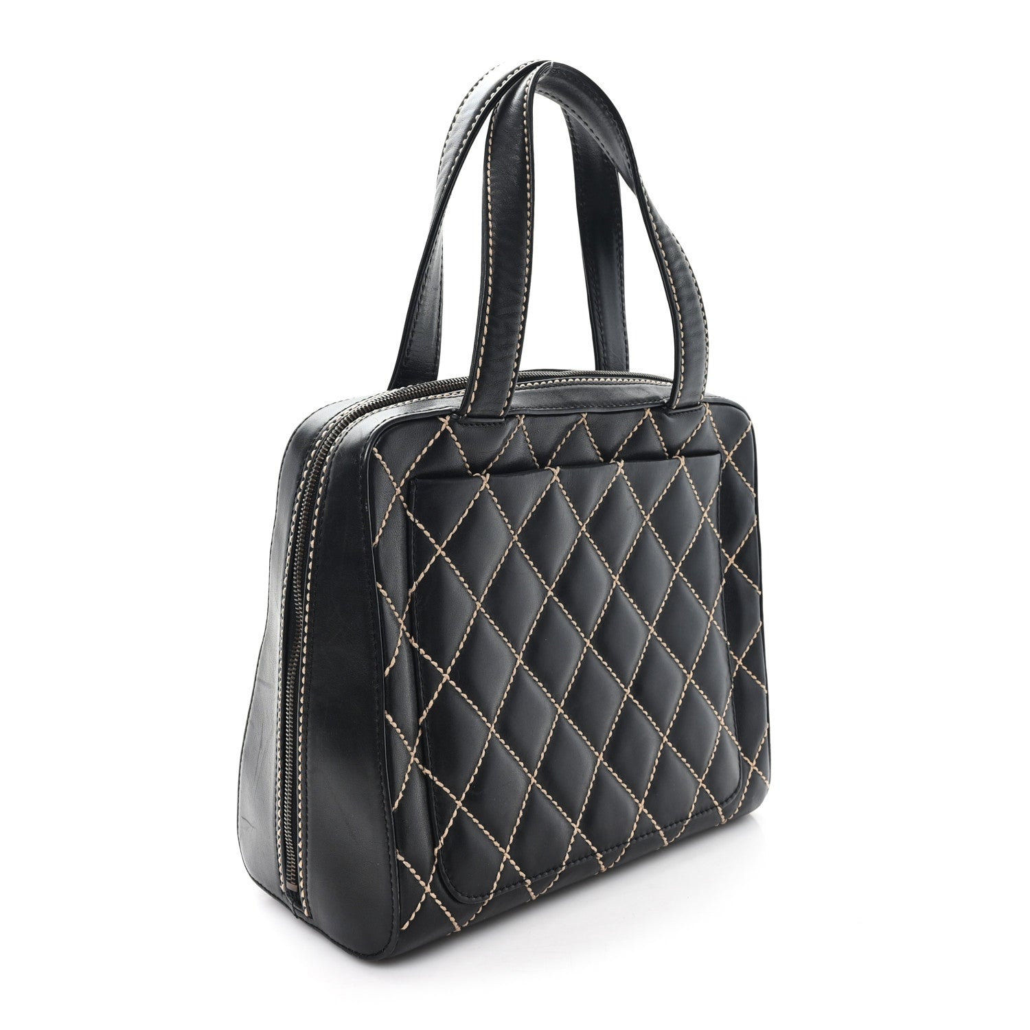 Calfskin Wild Stitch Vertical Top Handle Bag Black