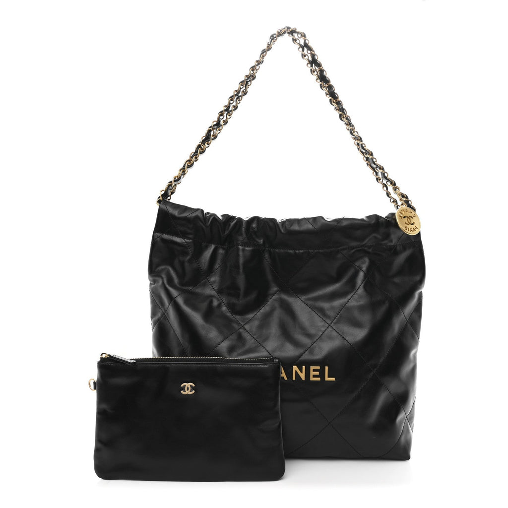 Shiny Calfskin Quilted Small Chanel 22 Black