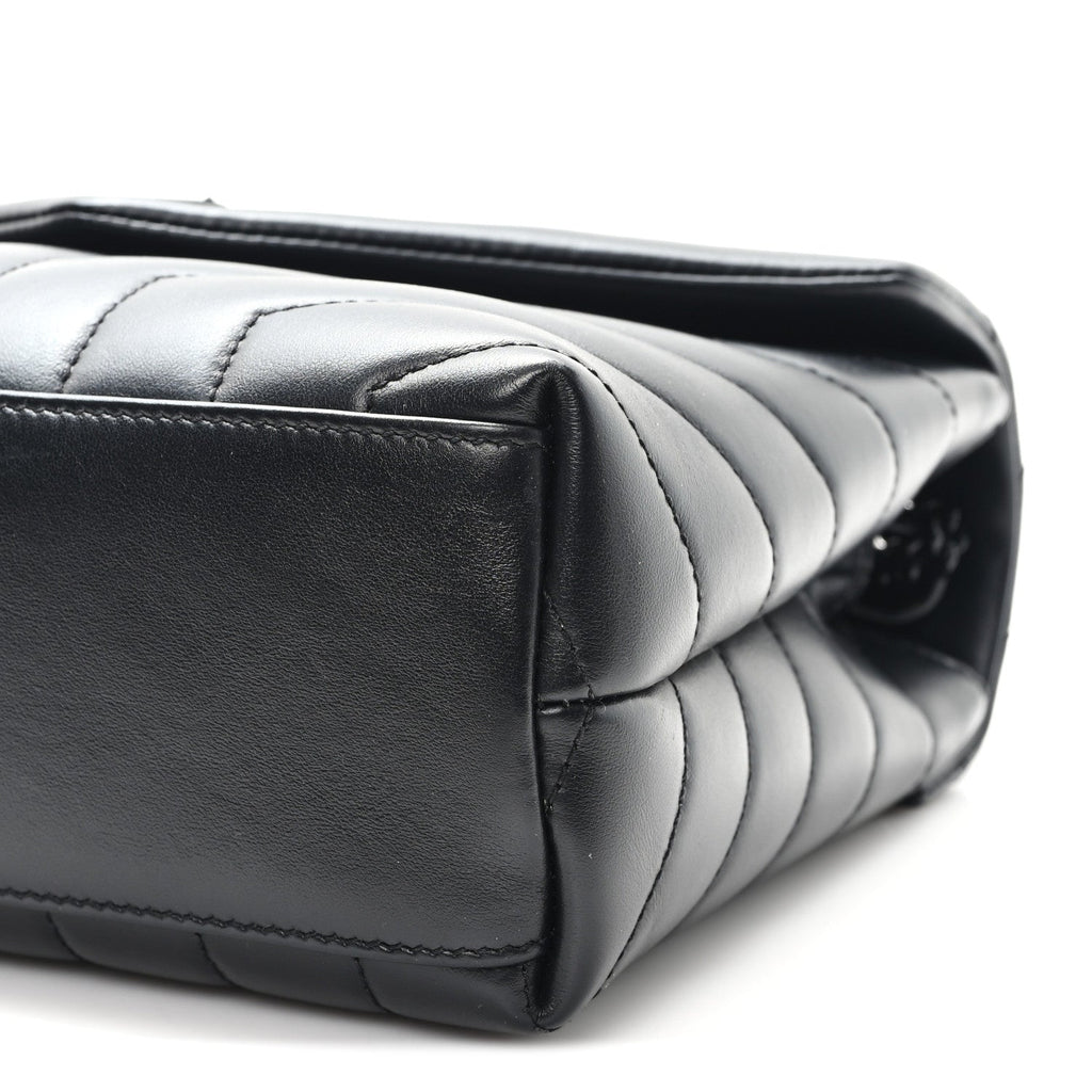 Calfskin Y Quilted Monogram Monochrome Small Loulou Chain Satchel Black