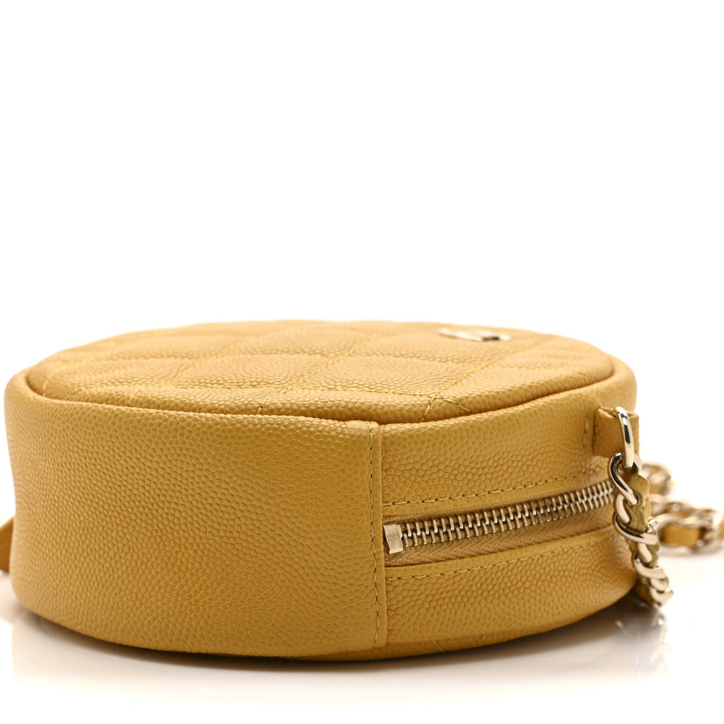 Caviar Quilted Round Clutch With Chain Yellow