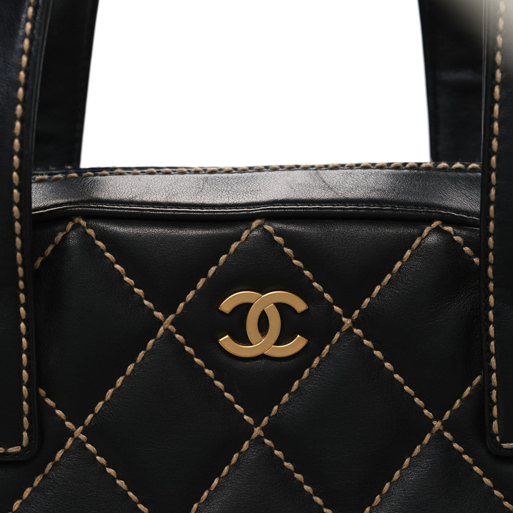 Calfskin Wild Stitch Top Handle Bag Black