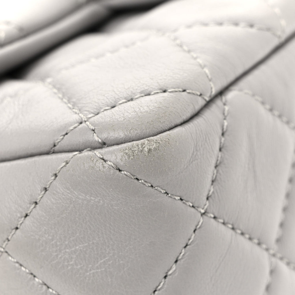 Lambskin Quilted Mini Rectangular Pearl Crush Flap Grey