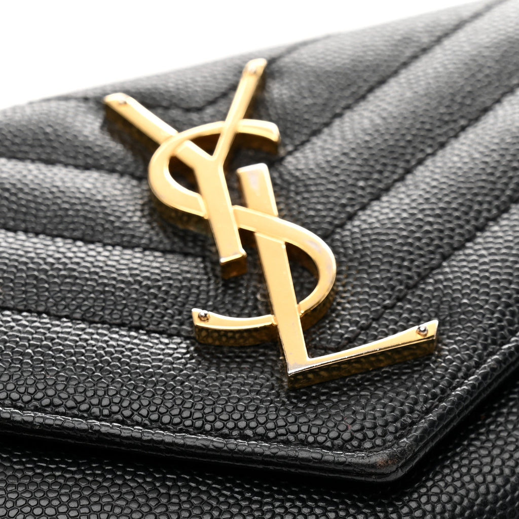 Grain De Poudre Matelasse Chevron Monogram Flap Wallet Black