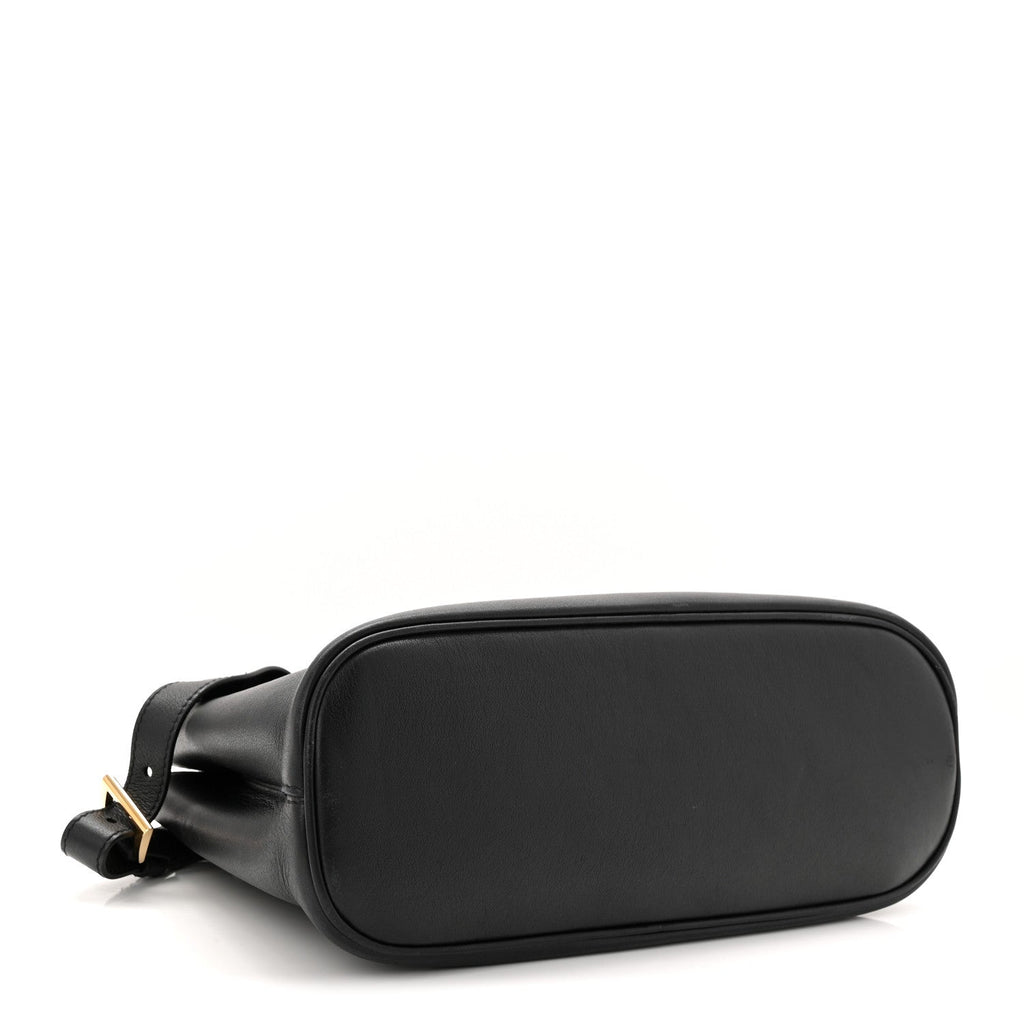 Soft Grain Calfskin Small Double Belt Tote Black