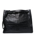 Calfskin Crocodile Embossed Monogram Medium Niki Shopping Bag Black