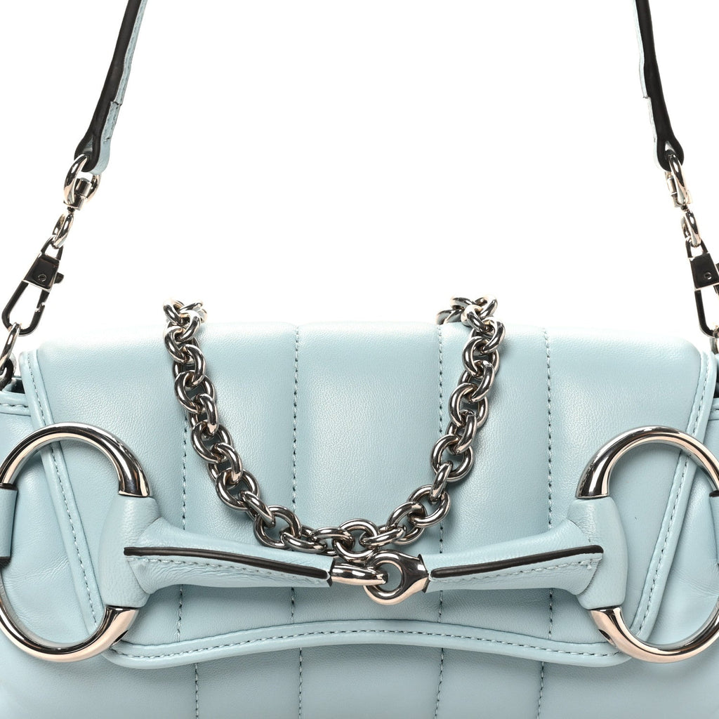 Nappa Vertical Matelasse Medium Maxi Horsebit Chain Shoulder Bag Crystal Snow