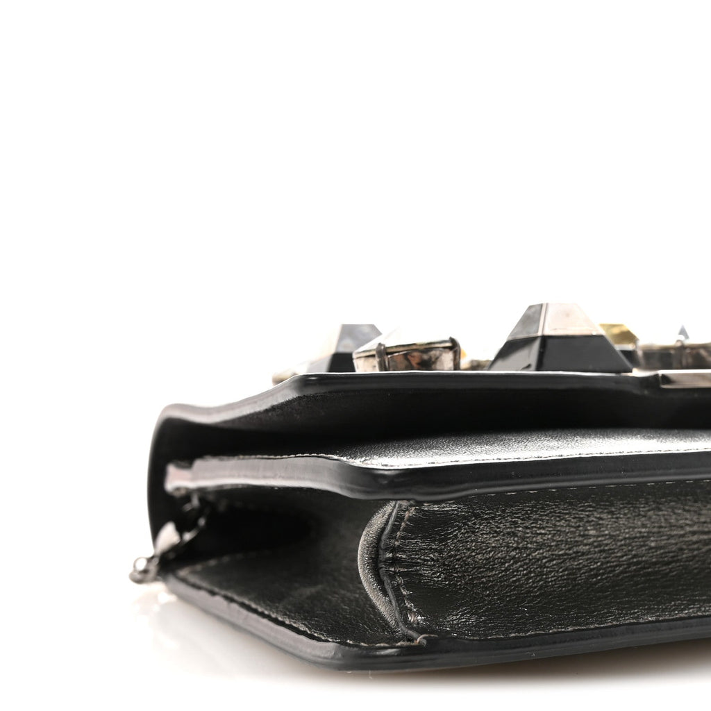 Glossy Calfskin Crystal Studded Tube Wallet On Chain Graphite