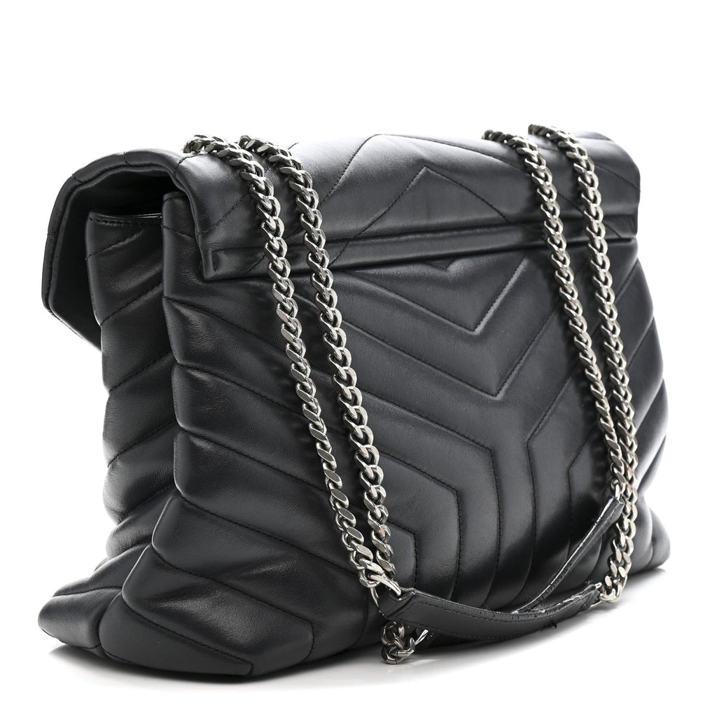 Calfskin Y Quilted Monogram Medium Loulou Chain Satchel Storm