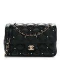 Lambskin Quilted Pearl Studded Flap Black