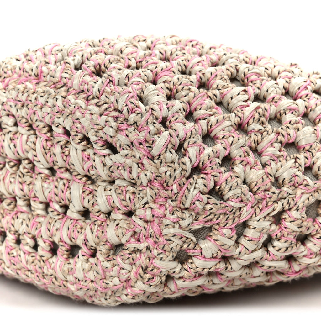 Mixed Fibers Calfskin Crochet Small Shopping Bag Beige Pink