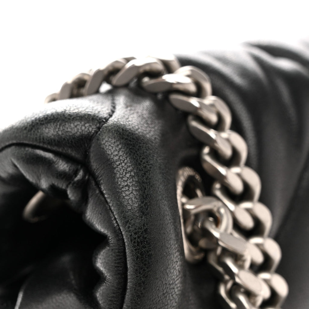 Lambskin Quilted Medium Loulou Puffer Monogram Chain Satchel Black