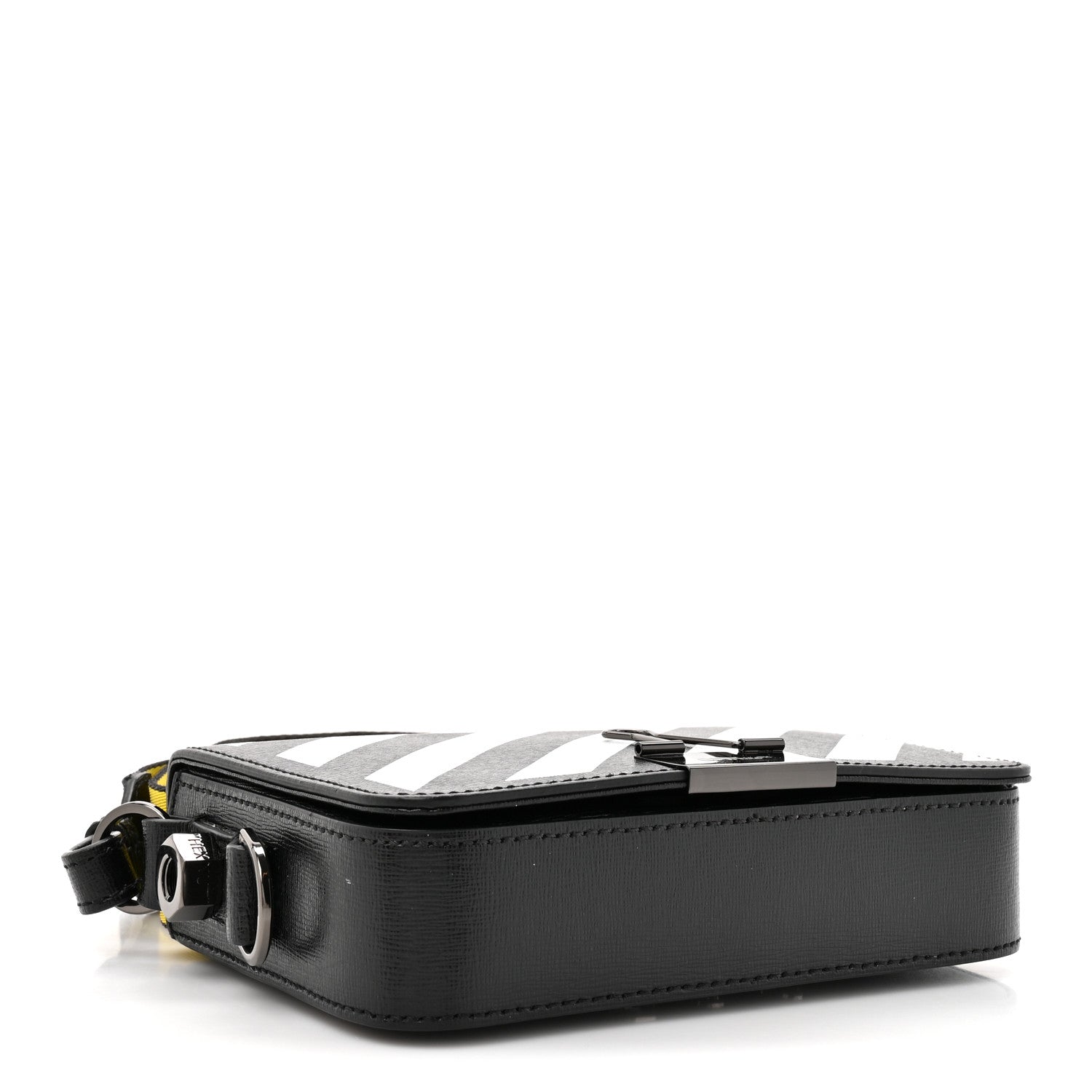 Saffiano Striped Mini Diag Binder Clip Bag Black White Yellow