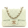 Lambskin Quilted Mini Square Flap Light Green