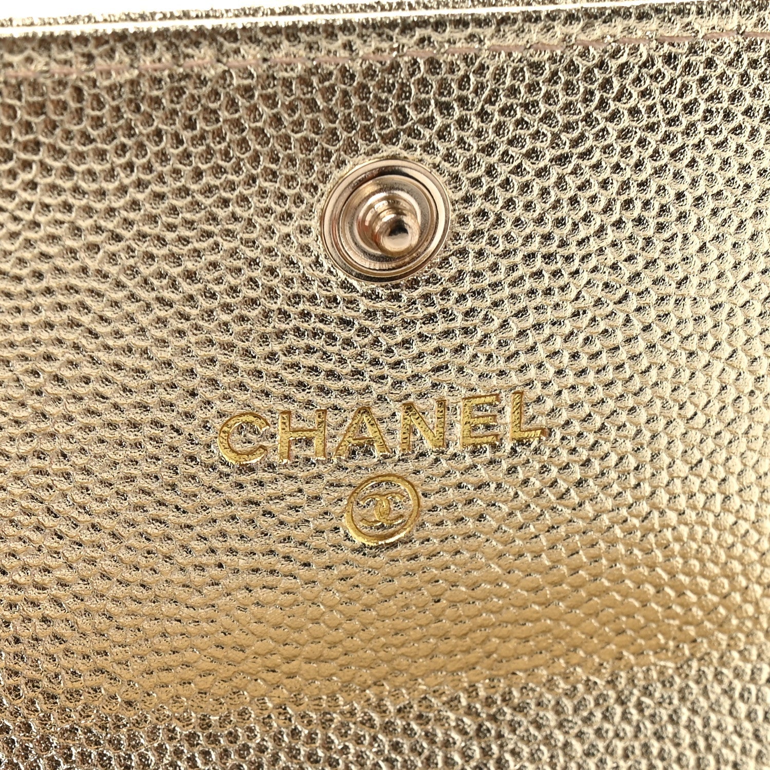 Metallic Caviar Quilted CC Flap  Holder Gold