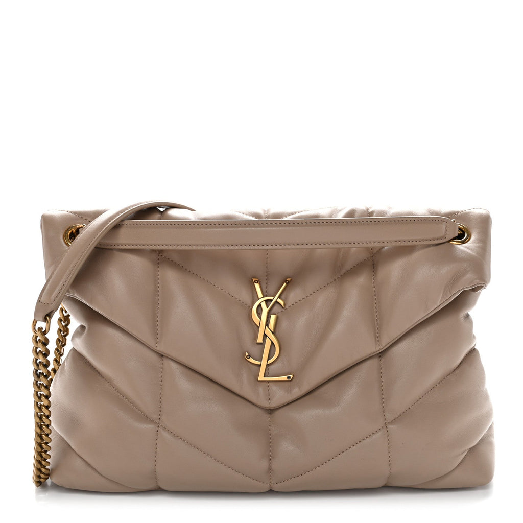 Lambskin Quilted Medium Loulou Puffer Monogram Chain Satchel Dark Beige