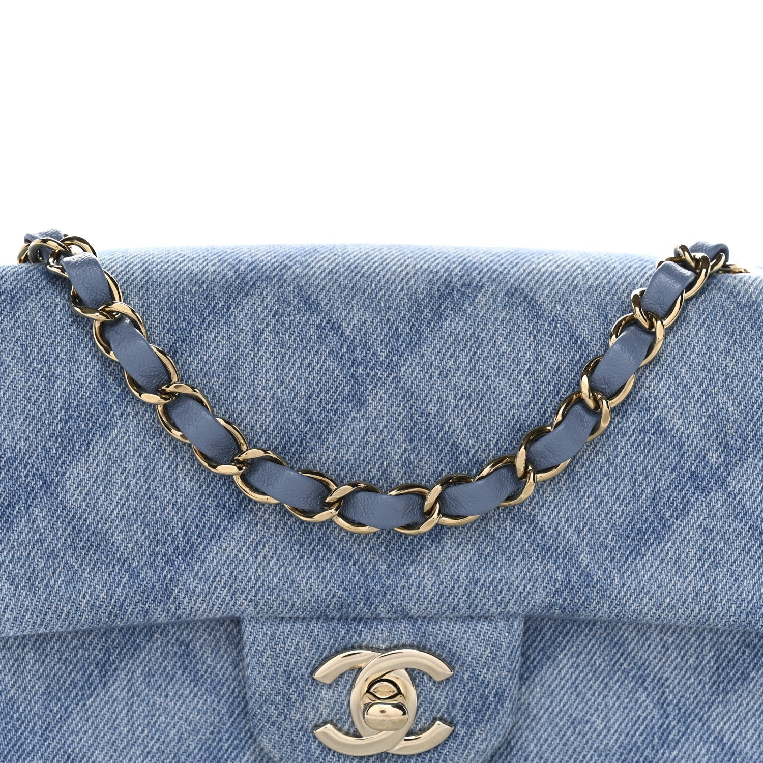 Printed Denim Quilted Mini Rectangular Flap Light Blue