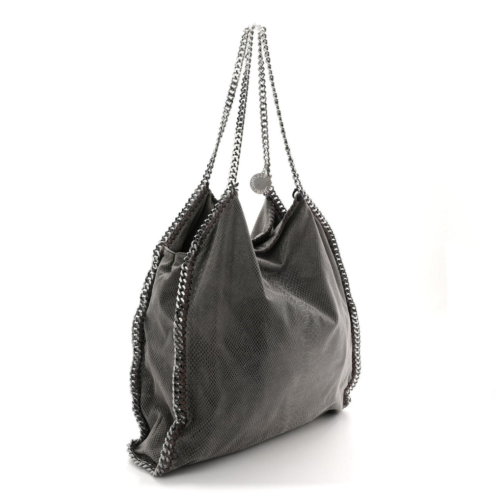 Metallic Faux Snakeskin Big Falabella Tote Grey