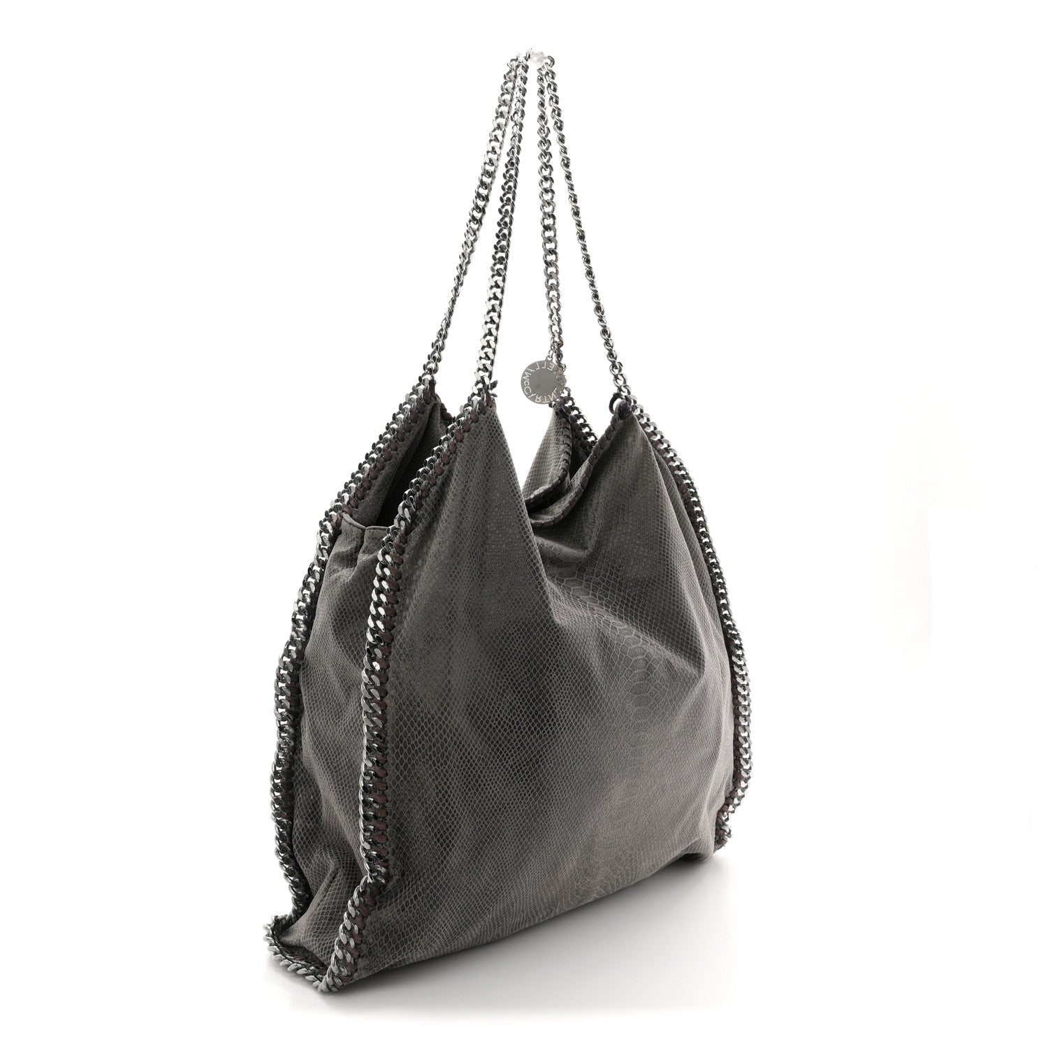 Metallic Faux Snakeskin Big Falabella Tote Grey