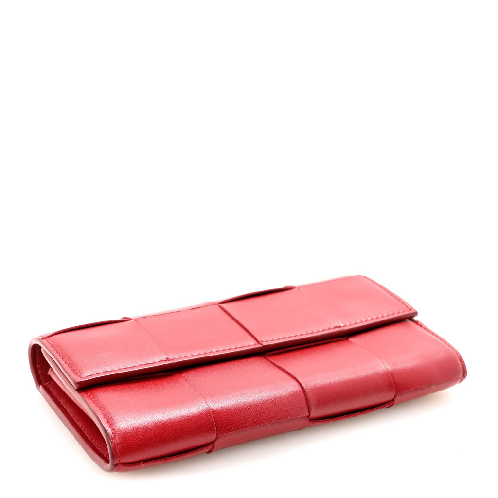 Lambskin Maxi Intreccio Cassette Flap Wallet Dark Red