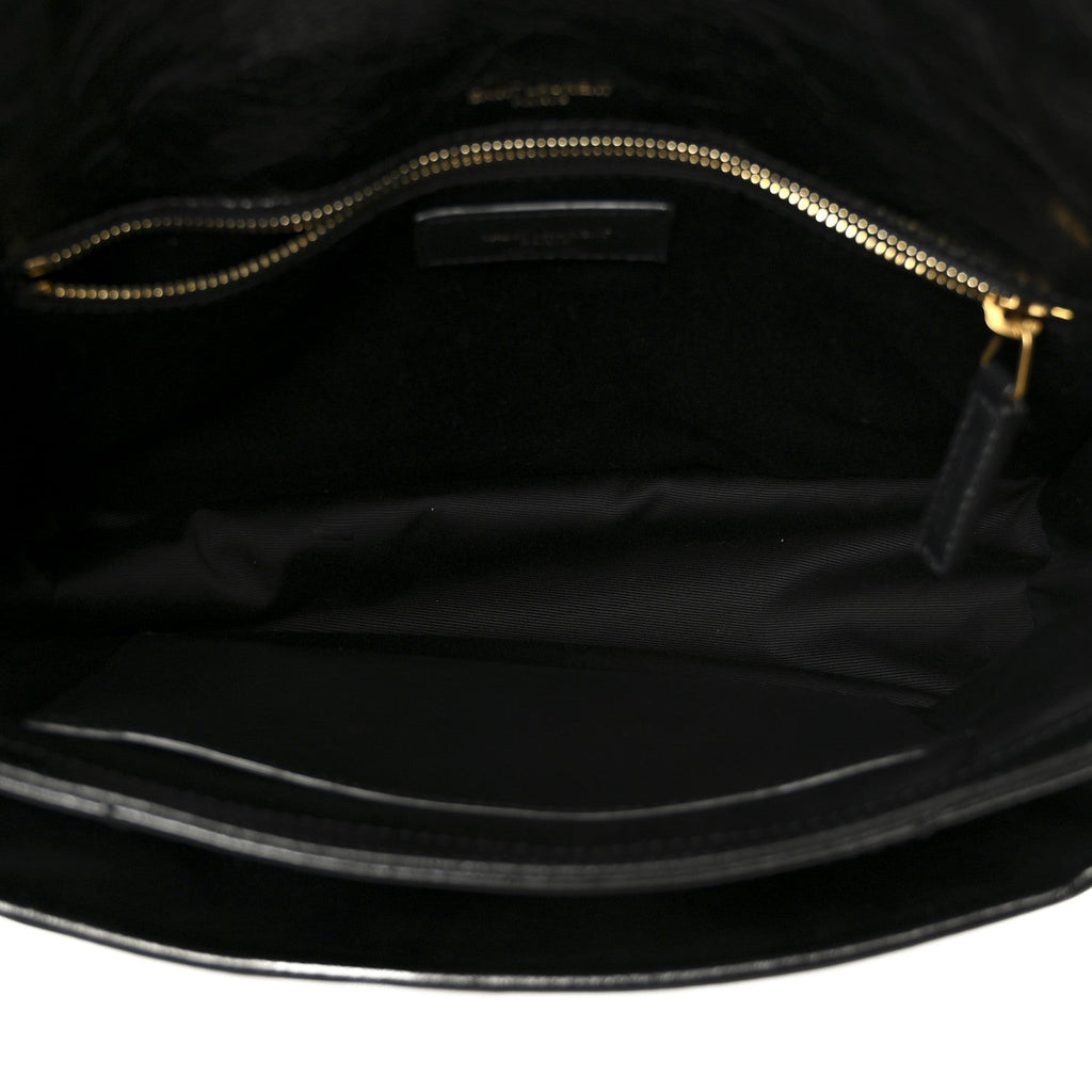 Crinkled Calfskin Matelasse Monogram Medium Niki Chain Satchel Black