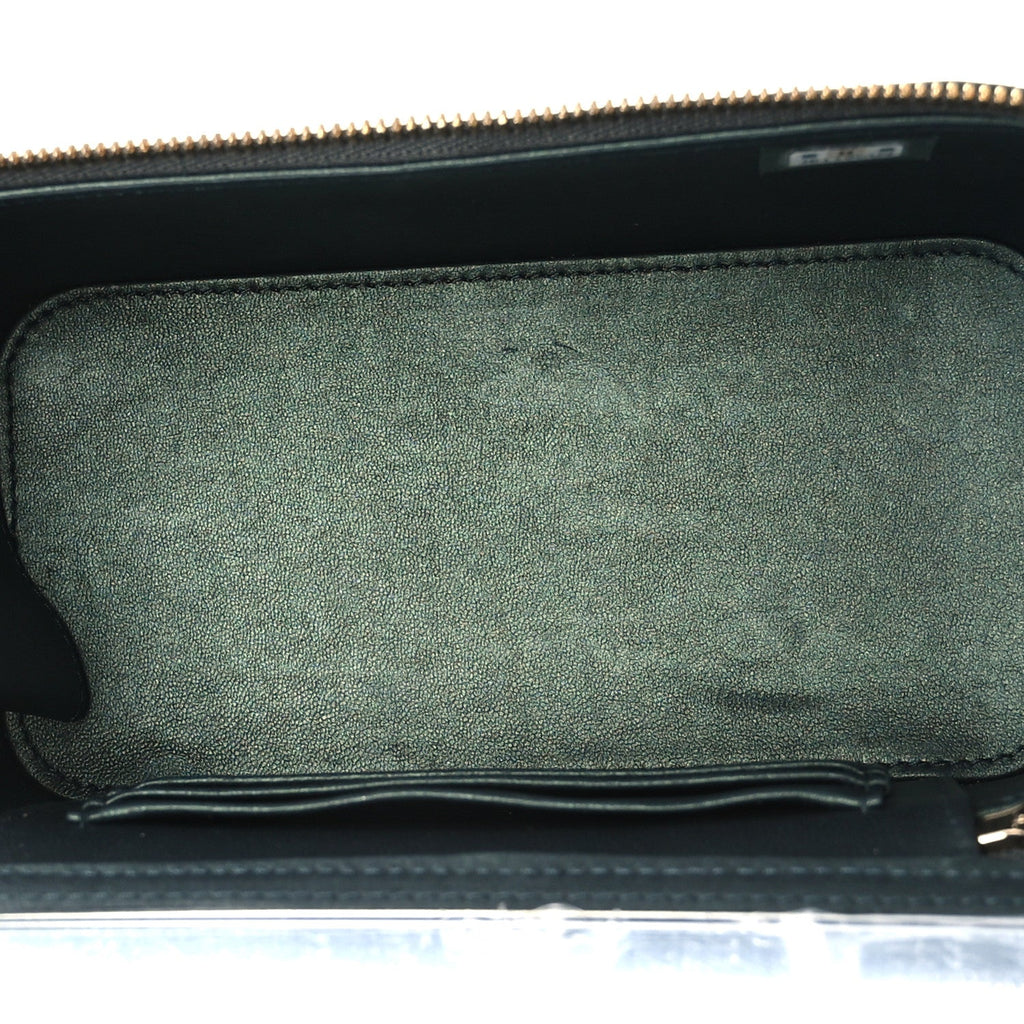 Iridescent Lambskin Quilted Small Top Handle Vanity Case With Chain Green