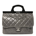 Glazed Calfskin Quilted Large CC Delivery Tote Grey