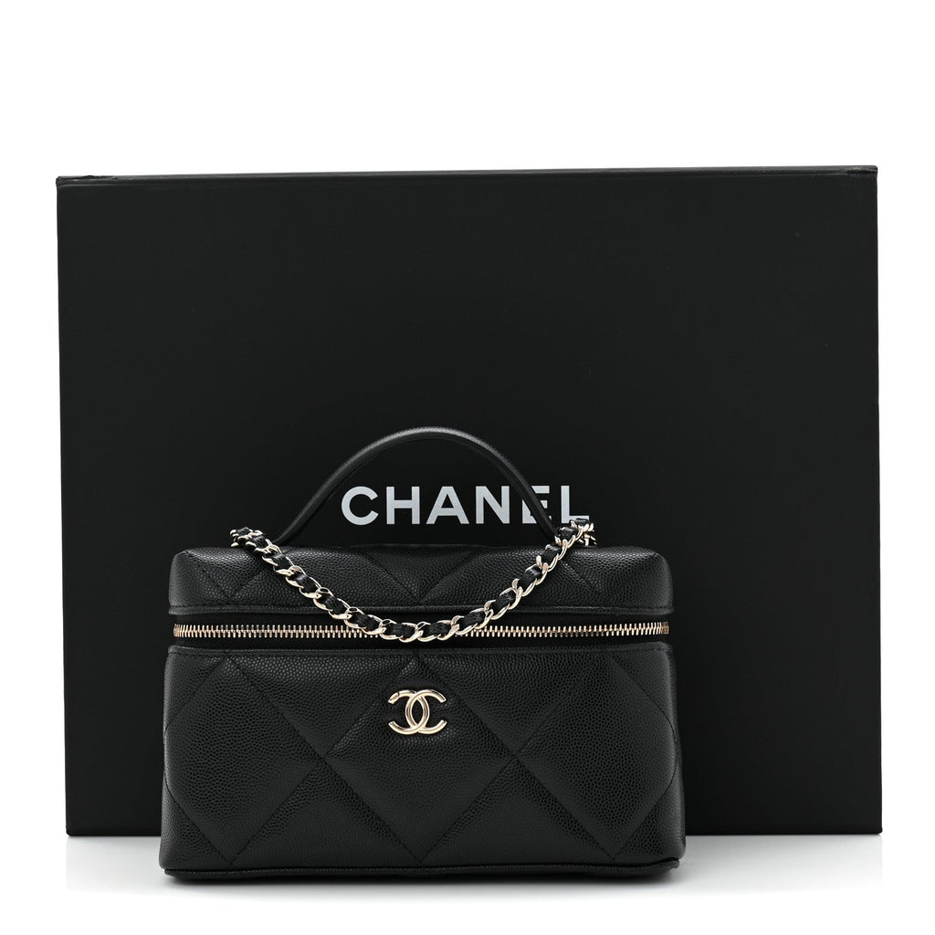 Caviar Quilted Top Handle Slim Vanity With Chain Black