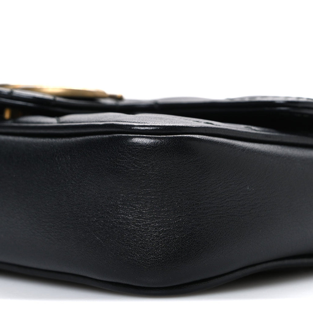 Calfskin Matelasse Super Mini GG Marmont Shoulder Bag Black