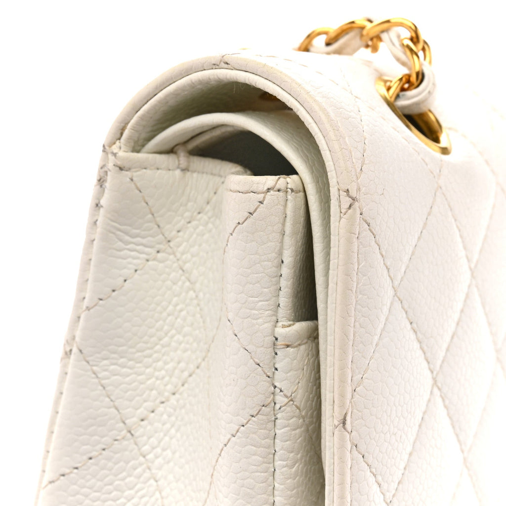 Caviar Quilted Medium Double Flap White